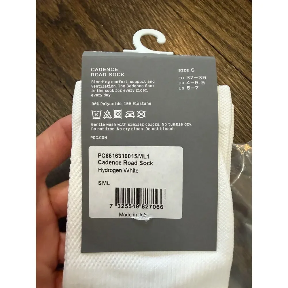 POC White Cadence Road Cycling Sock Men's Sz S 5-7 NWT